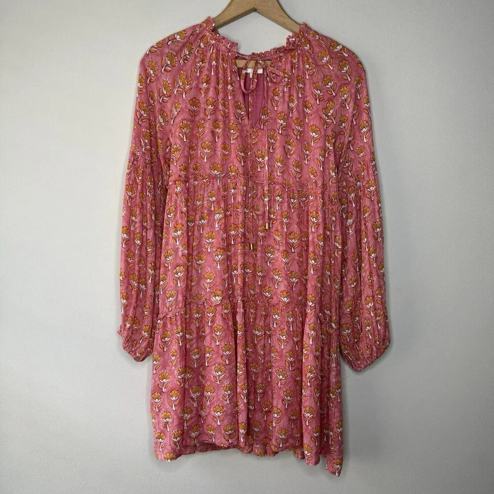J Marie Tiered Ruffle Mine Short Floral Dress sz S Pink